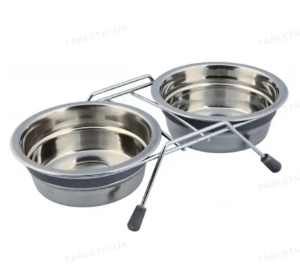 Миски для собак Trixie 25231 Eat on Feet із сталі на металевій підставці з гумовими ніжками, 2 х 0,45 л/13 см