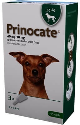 Капли на холку Prinocat Спот-он от блох и паразитов для собак весом до 4 кг, 3 пипетки по 0,4 мл