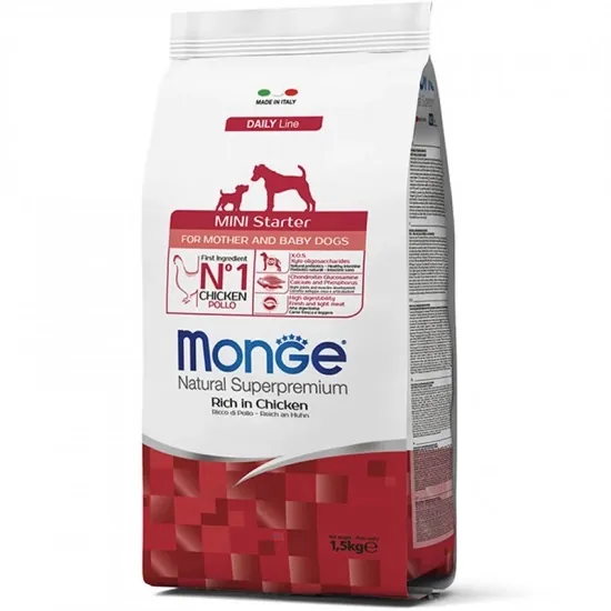Корм сухий Monge Dog Mini Starter Chicken із куркою для цуценят дрібних порід, 1,5 кг