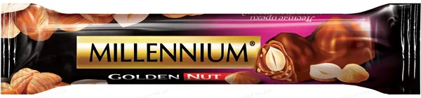 Шоколад Millennium Golden Nut чорний з начинкою та цілісними лісовими горіхами, 40 г