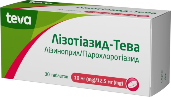 Лизотиазид-Тева таблетки по 10 мг/12.5 мг №30 (10х3)