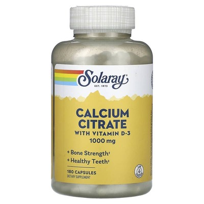Кальция Цитрат с витамином D3 Solaray Calcium Citrate with Vitamin D3 1000 мг, 180 капсул