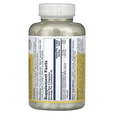 Кальция Цитрат с витамином D3 Solaray Calcium Citrate with Vitamin D3 1000 мг, 180 капсул