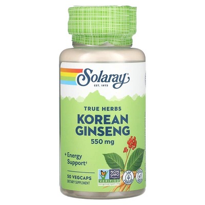 Женьшень корейский Solaray Korean Ginseng Root 550 мг, 50 веганских капсул
