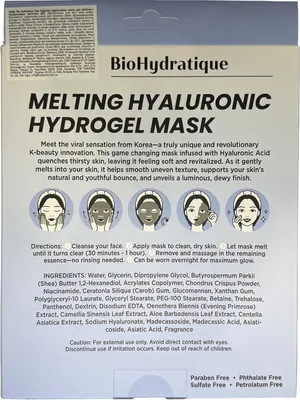 Набір масок для обличчя Bio Hydratique гідрогелевих з гіалуроновою кислотою, 3 шт