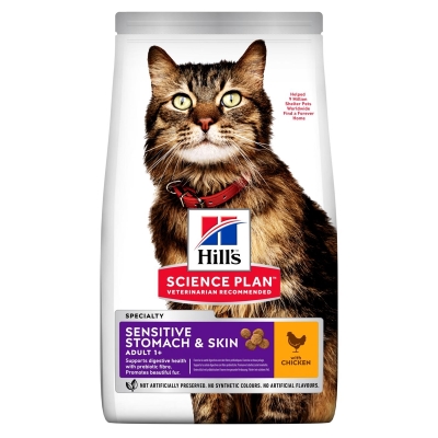 Корм сухий Hill's Science Plan Fel Adult SenSt&Sk Ch для дорослих кішок з чутливим травленням та проблемною шкірою, 1,5 кг