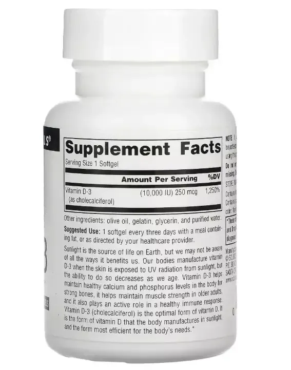 Вітамін D3 Source Naturals Vitamin D3 10000 МО, 60 капсул