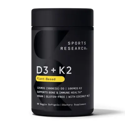 Вітамін Д3 + К2 Sports Research Vitamin D3 5000 МО + Vitamin K2 100 мкг вег. капсули №60