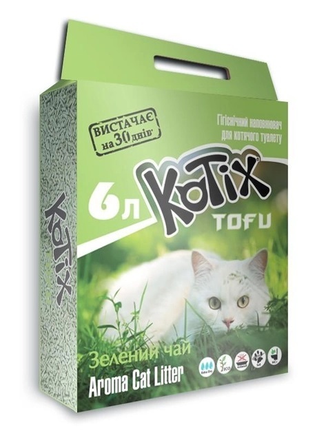 Наполнитель для кошачьего туалета Kotix Тофу Green tea соевый комкующийся, 6 л (2,55 кг)