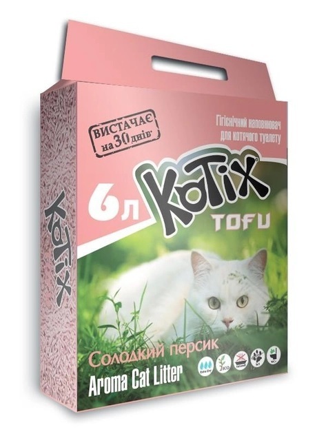 Наполнитель для кошачьего туалета Kotix Тофу Honey Peach соевый комкующийся, 6 л (2,55 кг)
