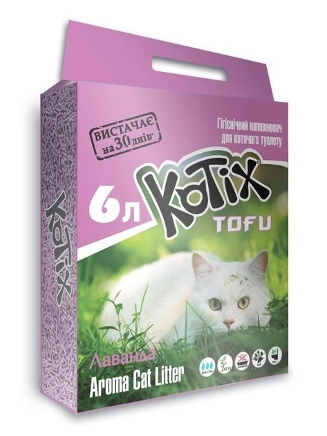 Наполнитель для кошачьего туалета Kotix Тофу Lavender соевый комкующийся, 6 л (2,55 кг)