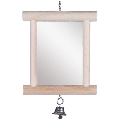 Игрушка для птиц Flamingo Wooden Mirror зеркало в деревянной раме с колокольчиком