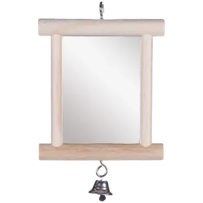 Іграшка для птахів Flamingo Wooden Mirror дзеркало в дерев'яній рамі з дзвіночком
