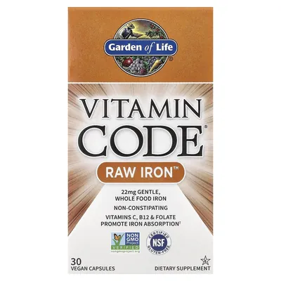 Залізо необроблене Garden of Life Vitamin Code RAW Iron, 30 капсул