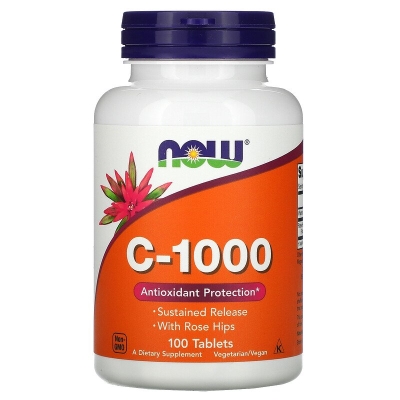 Вітаміни NOW C -1000 RH SR з шипшиною таблетки №100