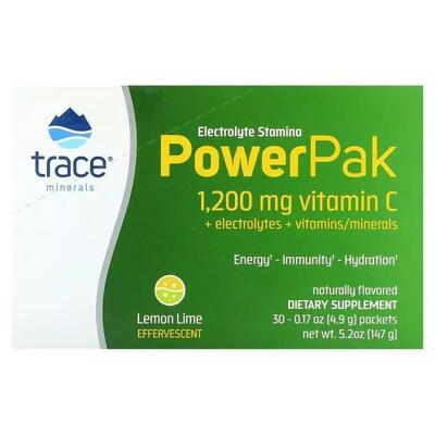 Електроліти Trace Minerals Electrolyte Stamina PowerPak зі смаком лимон-лайм, 30 пакетів