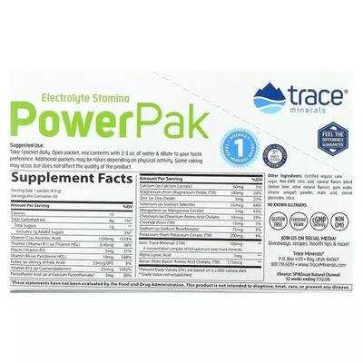 Електроліти Trace Minerals Electrolyte Stamina PowerPak зі смаком лимон-лайм, 30 пакетів