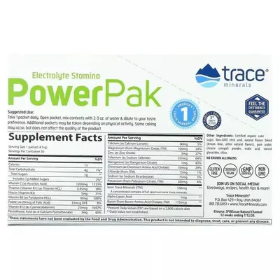 Електроліти Trace Minerals Electrolyte Stamina PowerPak зі смаком лимон-лайм, 30 пакетів