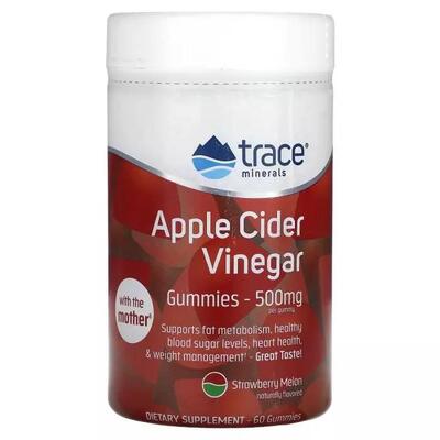 Яблочный уксус Trace Minerals Apple Cider Vinegar Gummies 500 мг со вкусом клубники и дыни, 60 жевательных конфет