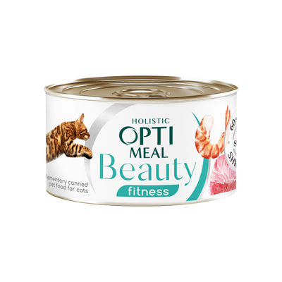 Корм вологий для кішок Optimeal Beauty Fitness смугастий тунець у соусі з креветками, 70 г