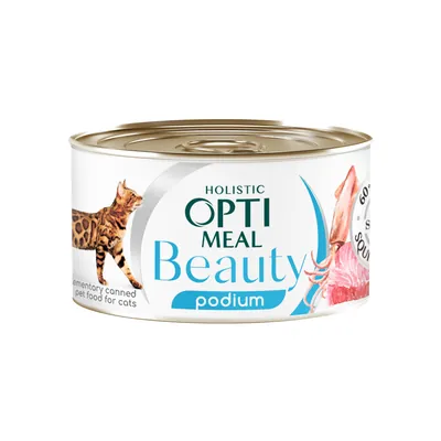Корм вологий для кішок Optimeal Beauty Podium смугастий тунець у соусі з кільцями кальмарів, 70 г