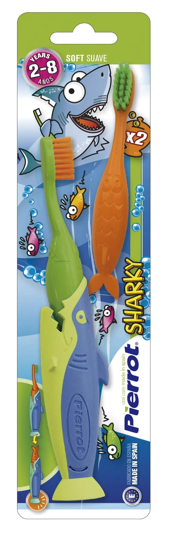 Зубна щітка Pierrot Sharky Акула дитяча від 2 до 8 років, Ref.136, 2 шт