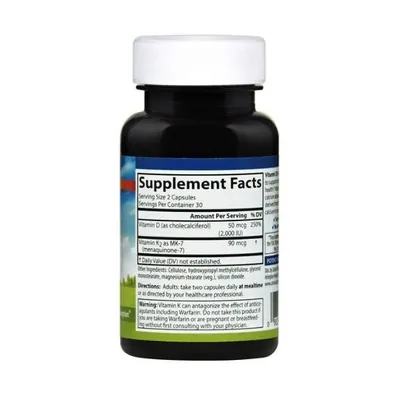 Вітаміни Carlson Labs Vitamin D3+K2 2000 МО та 90 мкг, 60 вегетаріанських капсул