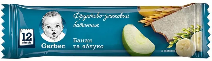Батончик Gerber фруктово-злаковий з бананом і яблуком, 25 г
