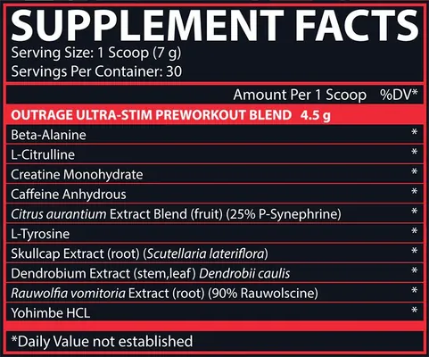 Передтренувальний комплекс Nutrex Research Outrage фруктовий пунш, 30 порцій