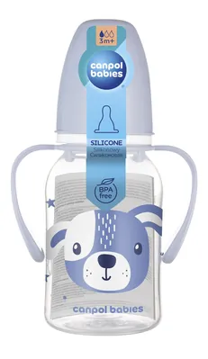 Пляшечка Canpol Babies Cute Animals 11/823_blu стандартна з ручками, синя, 120 мл