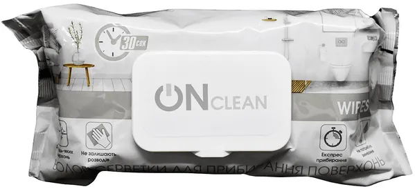 Серветки для прибирання ONclean wipes в м‘якій упаковці, 120 штук