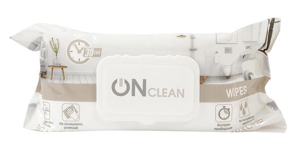 Серветки для прибирання ONclean wipes в м‘якій упаковці, 120 штук