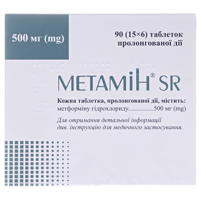 Метамин SR таблетки прол./д. по 500 мг №90 (15х6)