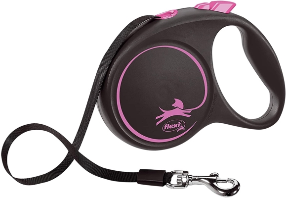 Поводок-рулетка Trixie 12376 Flexi Black Design, розовая (лента) L 5 м, до 50 кг