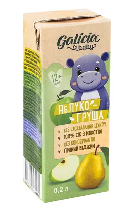 Сік Galicia Baby Яблуко-груша з м'якоттю для дітей від 12 місяців, 200 мл