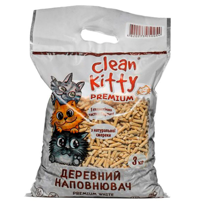 Наполнитель для кошачьего туалета Clean Kitty Premium древесный из натуральной ели, 3 кг