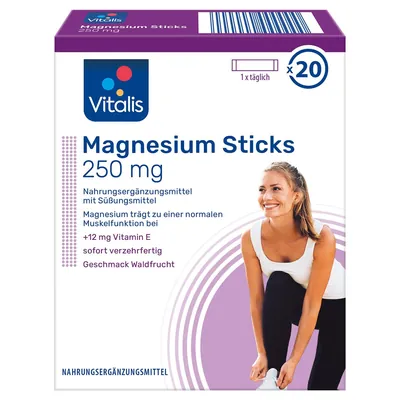 Магнезіум з вітаміном Е Vitalis Magnesium Sticks 250 мг зі смаком лісових ягід №20 в стіках