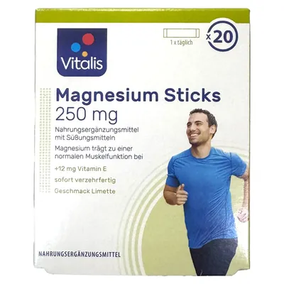 Магнезіум з вітаміном Е Vitalis Magnesium Sticks 250 мг зі смаком лайму №20 в стіках