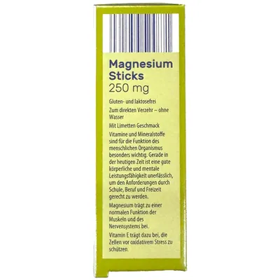 Магнезіум з вітаміном Е Vitalis Magnesium Sticks 250 мг зі смаком лайму №20 в стіках