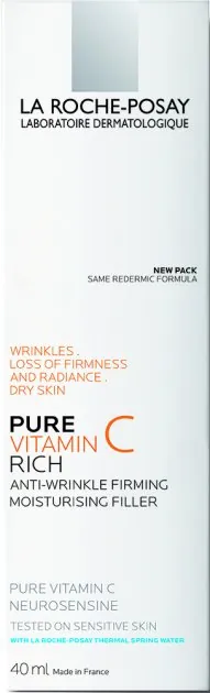 Крем-філер для обличчя La Roche-Posay Pure Vitamin C Riche антивіковий зволожуючий комплексної дії для сухої, чутливої шкіри, 40 мл