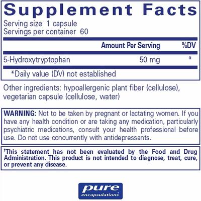 5-HTP Pure Encapsulations 5-HTP (5-гідрокситриптофан) 50 мг, 60 капсул