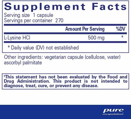 L-лізин Pure Encapsulations L-Lysine, 270 капсул