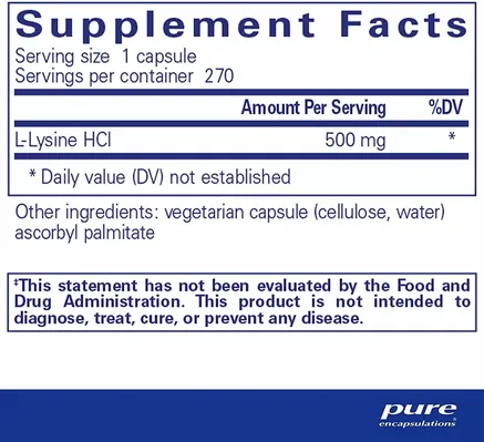 L-лізин Pure Encapsulations L-Lysine, 270 капсул
