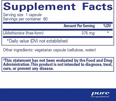 L-метіонін Pure Encapsulations L-Methionine, 60 капсул