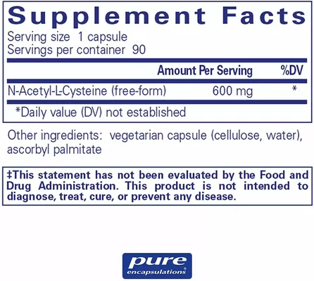 N-ацетилцистеїн Pure Encapsulations NAC 600 мг, 90 капсул