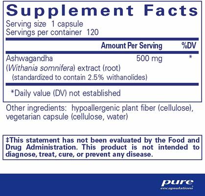 Ашваганда Pure Encapsulations Ashwagandha, 120 капсул