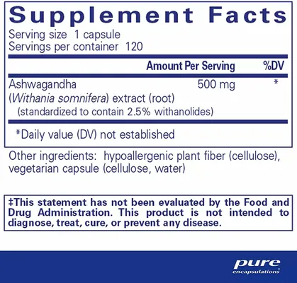 Ашваганда Pure Encapsulations Ashwagandha, 120 капсул