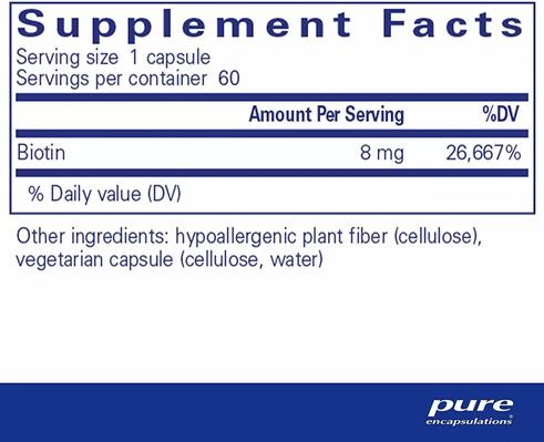 Биотин Pure Encapsulations Biotin 8 мг, 60 капсул