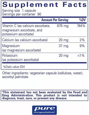 Аскорбиновая кислота Pure Encapsulations Buffered Ascorbic Acid буферизированная, 90 капсул