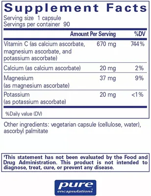 Аскорбінова кислота Pure Encapsulations Buffered Ascorbic Acid буферизована, 90 капсул
